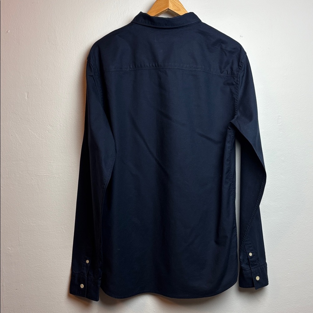 All Saints Azur Long Sleeve Cotton Button-Up Mens Shirt Navy Blue Medium - Picture 2 of 6
